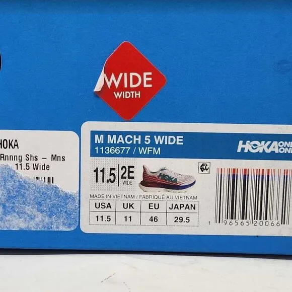 New men's 11.5 Wide Hoka Mach 5 road running sneakers White Flame 1136677 11.5W