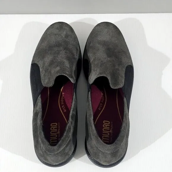 NEW Munro Clay Slip On Wedge Sneaker Loafer Womens Gray Suede Leather Size 10.5