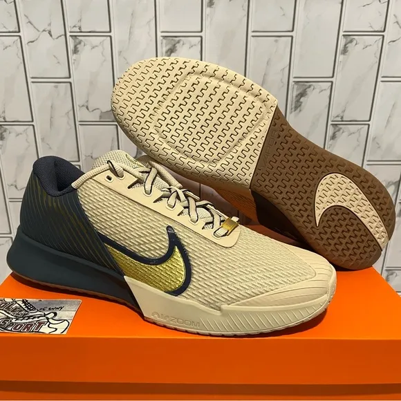New Nike Zoom Vapor Pro 2 HC PRM Tennis Shoes Blue Gold Tan Mens Size 12