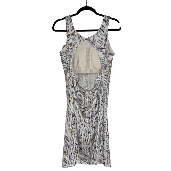 NEW PrAna Skypath Dress XL White w/Multicolor Pattern Knit Sleeveless Shelf Bra