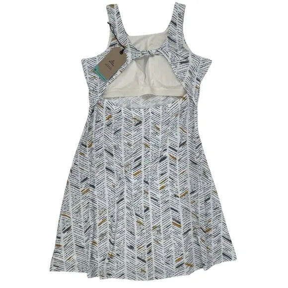 NEW PrAna Skypath Dress XL White w/Multicolor Pattern Knit Sleeveless Shelf Bra