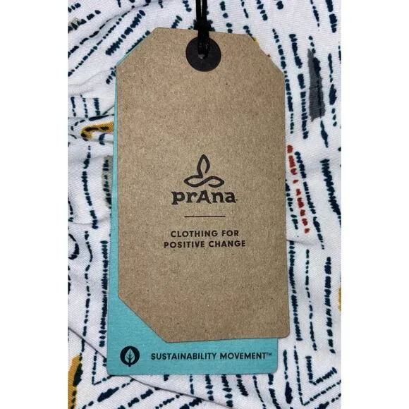 NEW PrAna Skypath Dress XL White w/Multicolor Pattern Knit Sleeveless Shelf Bra