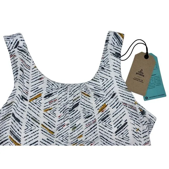 NEW PrAna Skypath Dress XL White w/Multicolor Pattern Knit Sleeveless Shelf Bra