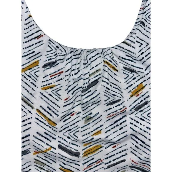 NEW PrAna Skypath Dress XL White w/Multicolor Pattern Knit Sleeveless Shelf Bra
