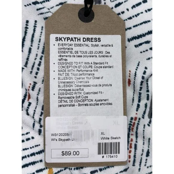 NEW PrAna Skypath Dress XL White w/Multicolor Pattern Knit Sleeveless Shelf Bra