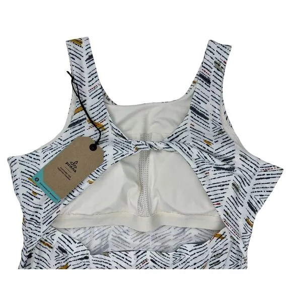 NEW PrAna Skypath Dress XL White w/Multicolor Pattern Knit Sleeveless Shelf Bra