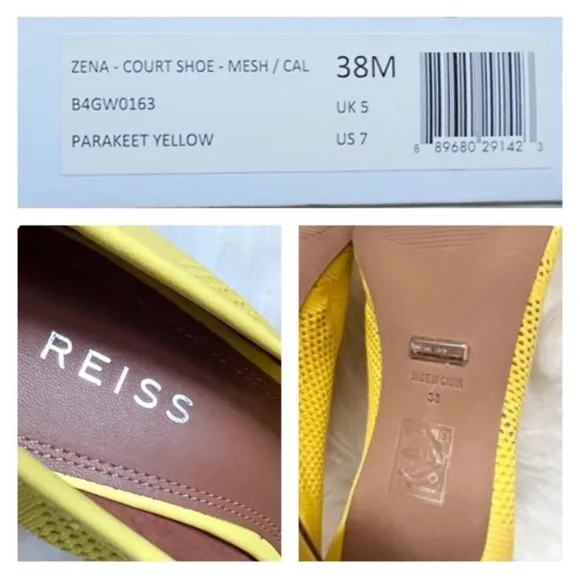 New! REISS “Zena” Mesh Leather Court Shoes Pumps in Parakeet Yellow