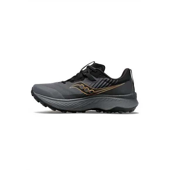 NEW SAUCONY men's endorphin edge trail running shoes in black/gold