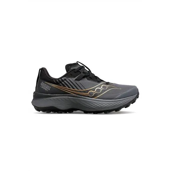 NEW SAUCONY men's endorphin edge trail running shoes in black/gold