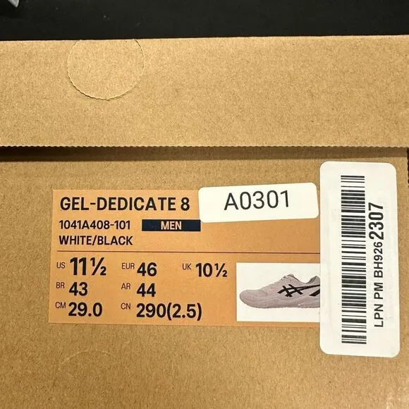 New Asics Gel Dedicate 8 Tennis Court Shoes Sneakers White Black 11.5