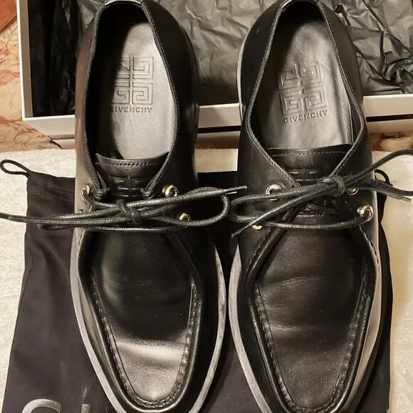 NIB Brand New GIVENCHY Black Leather Shoes, Made in Italy Size 44 Med. (10.5)