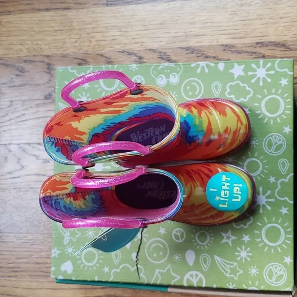 NIB Kids Tie Dye Rain Boot Light Up Western Chief Toddler Size 5