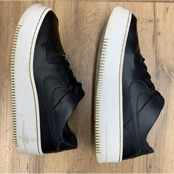 NIKE Air Force 1 Sage Women's Platform Sneakers Black Leather Size 10 AR5349-002