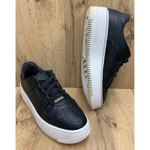 NIKE Air Force 1 Sage Women's Platform Sneakers Black Leather Size 10 AR5349-002
