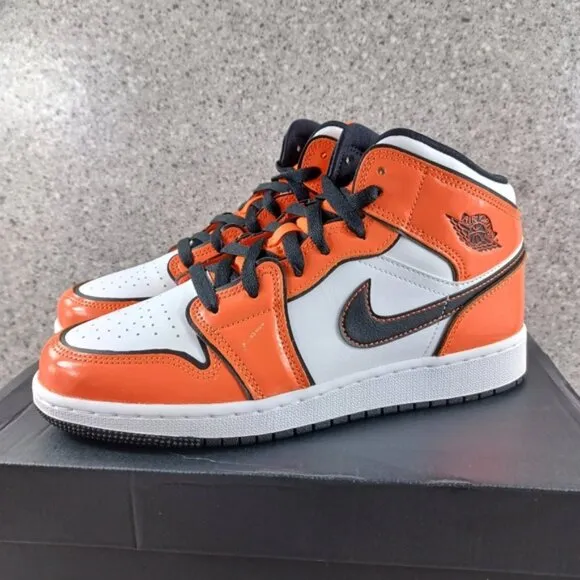 Nike Air Jordan 1 Mid Turf Orange Patent Leather Sneakers Shoes 6.5Y 7Y …