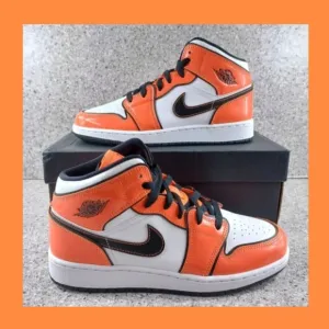 Nike Air Jordan 1 Mid Turf Orange Patent Leather Sneakers Shoes 6.5Y 7Y …