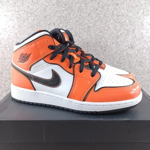 Nike Air Jordan 1 Mid Turf Orange Patent Leather Sneakers Shoes 6.5Y 7Y …
