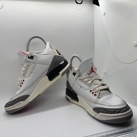 Nike Air Jordan 3 Retro White Cement Reimagined Basketball Sneakers Size 3.5Y