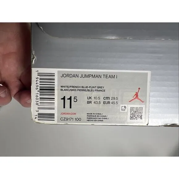 Nike Air Jordan Jumpman Team 1 White/French Blue-Flint Grey Size 11.5 CZ9171-100