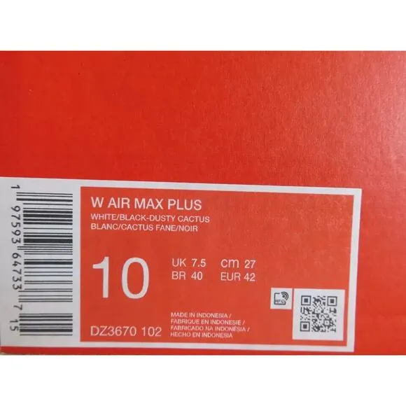 Nike Air Max Plus Tn White-Black-Dusty Cactus Womens Sz 10 [DZ3670-102]