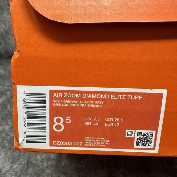 Nike Air Zoom Diamond Elite Turf Baseball Shoes Mens Size 8.5 Gray DZ0503-002