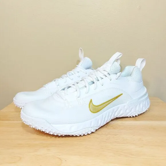 Nike Alpha Huarache 9 Elite Turf LAX Shoes FN0310-100 White Gold Men's Size 10