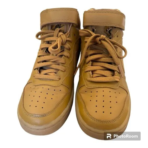 Nike Boys Court Borough Mid 2 Leather Sneakers Athletic Shoes Wheat Lt B…