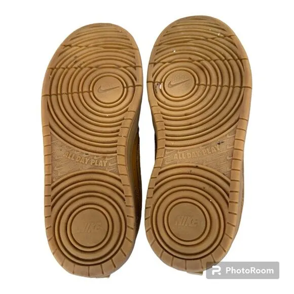 Nike Boys Court Borough Mid 2 Leather Sneakers Athletic Shoes Wheat Lt B…