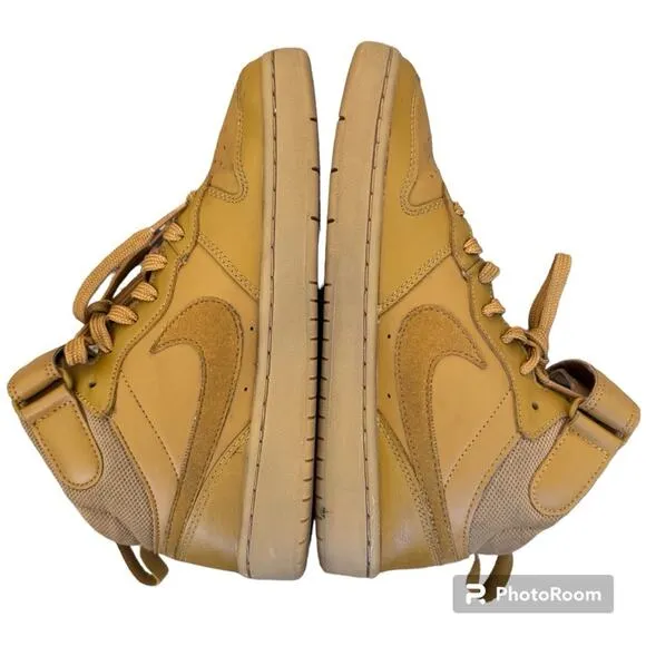 Nike Boys Court Borough Mid 2 Leather Sneakers Athletic Shoes Wheat Lt B…