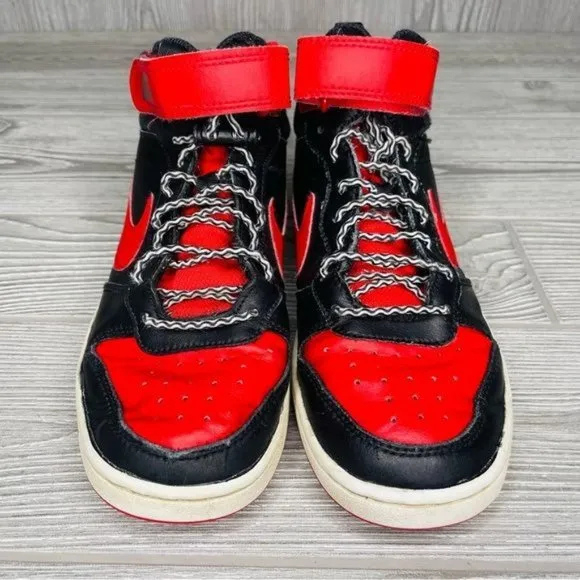 Nike Court Borough Mid 2 Leather Sneakers Athletic Shoes Size 4 red and black