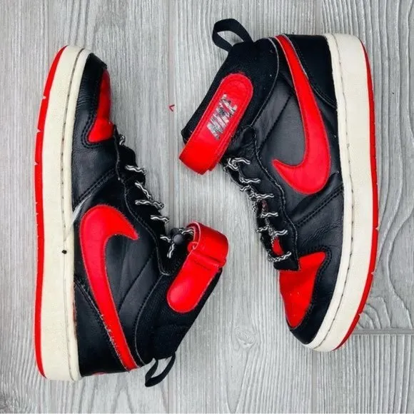 Nike Court Borough Mid 2 Leather Sneakers Athletic Shoes Size 4 red and black