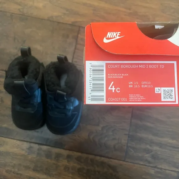 NIKE Court Borough Mid 2 TD Black Toddlers Shoes Size 4c CQ4027 001 New In Box