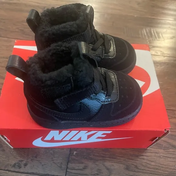 NIKE Court Borough Mid 2 TD Black Toddlers Shoes Size 4c CQ4027 001 New In Box