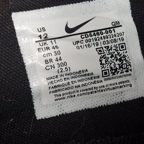 Nike Court Royale AC Shoes Men's 12 Black Canvas Low Top Athletic Sneakers