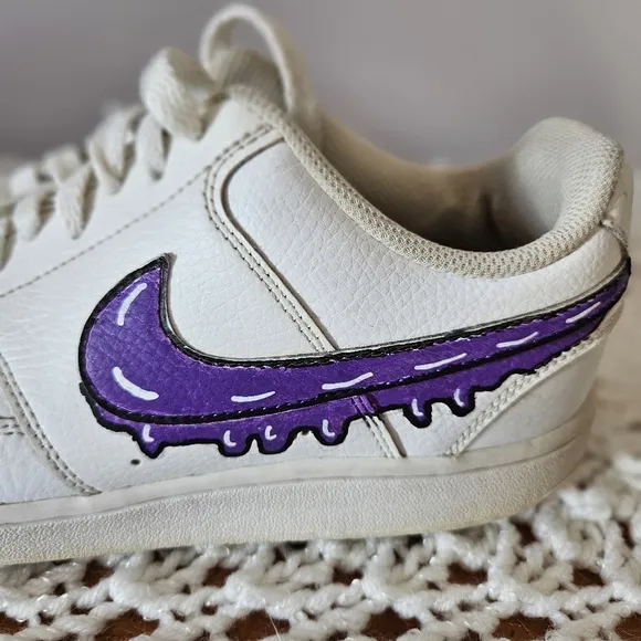 Nike Court Vision Low Sneaker Hand Painted Cartoon Drip Men's Sz 7.5 Women's 9