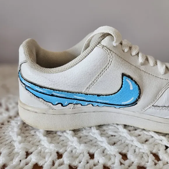 Nike Court Vision Low Sneaker Hand Painted Cartoon Drip Men's Sz 7.5 Women's 9