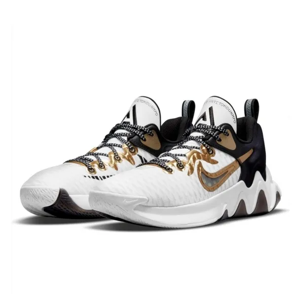 Nike Giannis Immortality White Black &amp; Metallic Gold Shoes Size 9.5 New In Box