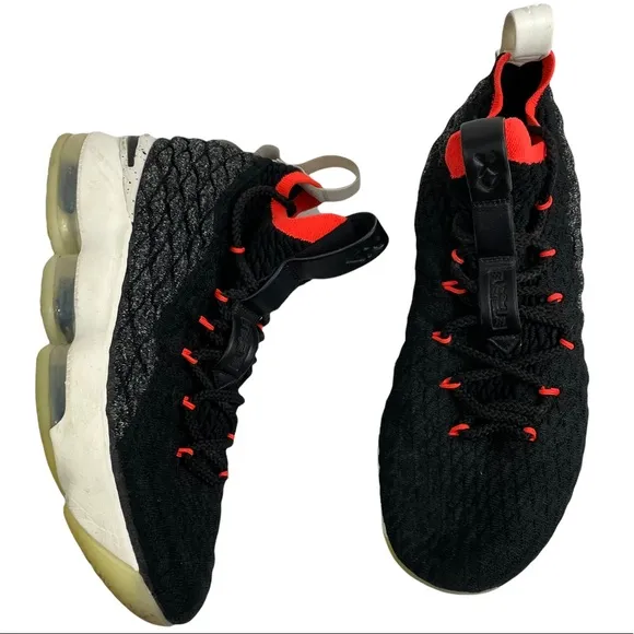 Nike Lebron XV 15 Black &amp; Bright Crimson Size 6.5Y Youth Children’s Kids Girls