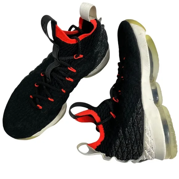 Nike Lebron XV 15 Black &amp; Bright Crimson Size 6.5Y Youth Children’s Kids Girls