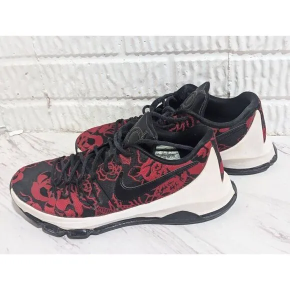 Nike Men's Black &amp; Red Floral Lace-Up KD 8 EXT Basketball Sneakers Shoes Size 9.