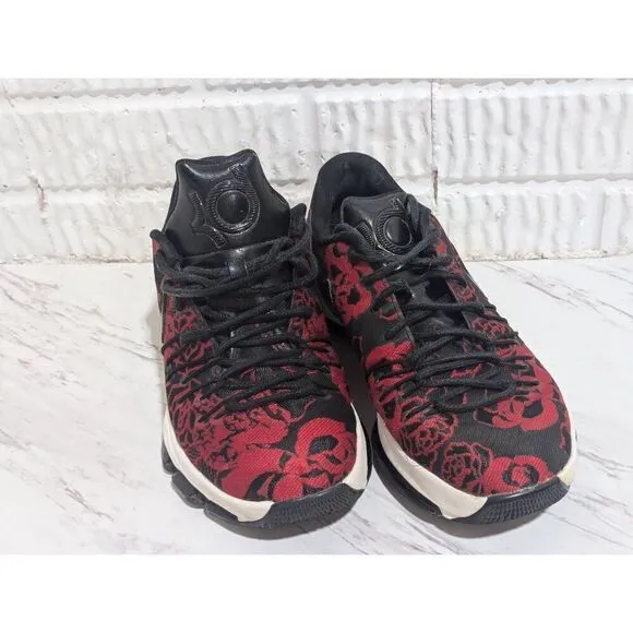 Nike Men's Black &amp; Red Floral Lace-Up KD 8 EXT Basketball Sneakers Shoes Size 9.