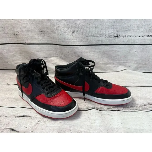 Nike Men's Court Vision Mid Black Red Leather Sneakers Size 8