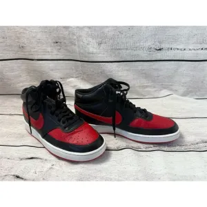 Nike Men's Court Vision Mid Black Red Leather Sneakers Size 8