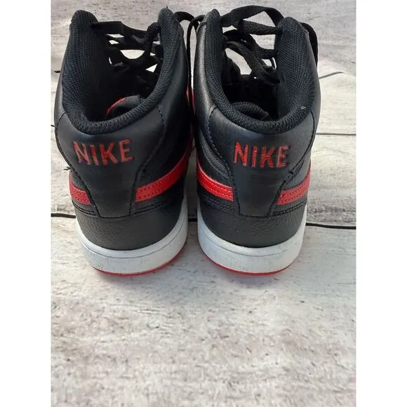 Nike Men's Court Vision Mid Black Red Leather Sneakers Size 8