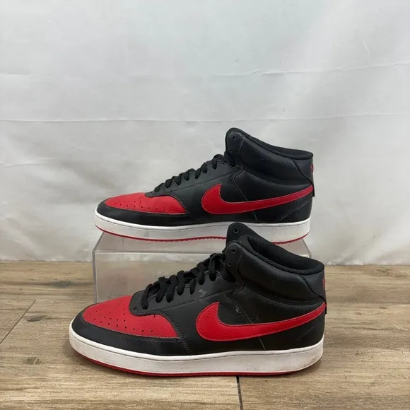 Nike Mens Court Vision Mid Bred Basketball Shoes US Size 12 Black/Red