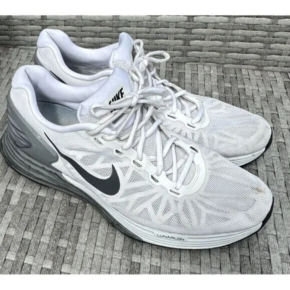 Nike Men's Lunarglide 6‎ White Grey Black Running Shoes Size 12.5