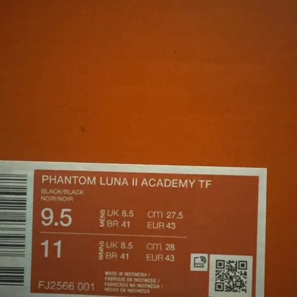 Nike Phantom Luna 2 Academy TF Soccer Turf Black FJ2566-001 Size 9.5 Men