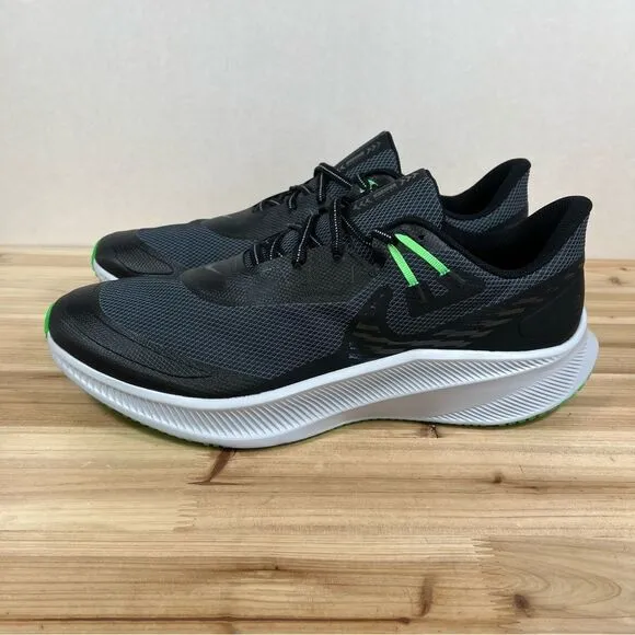 Nike Quest 3 Sheild road running water resistant men 14 Black Poison Green shoes