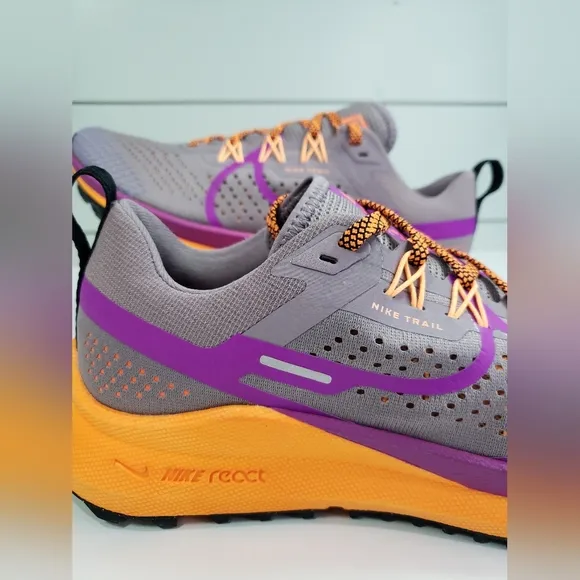 Nike React Pegasus Trail 4 Purple Orange Lightweight Running Sneakers Women's 8