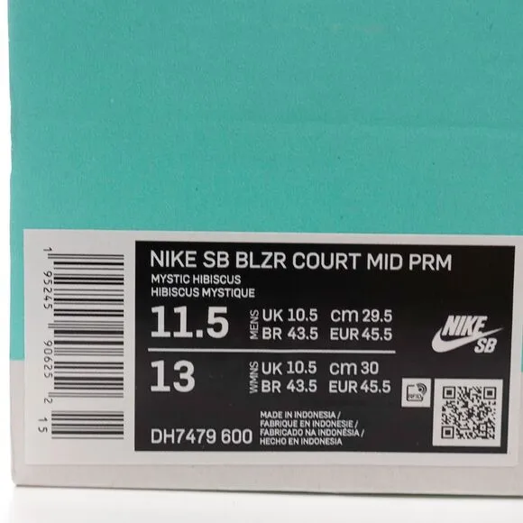 Nike SB Blazer Court Mid Premium Mystic Hibiscus Red Men’s Size 11.5 DH7479-600